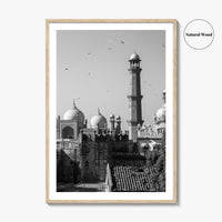 Lahore Black and White Fine Art Photo Print, Badshahi Mosque, Pakistan Wall Decor Poster