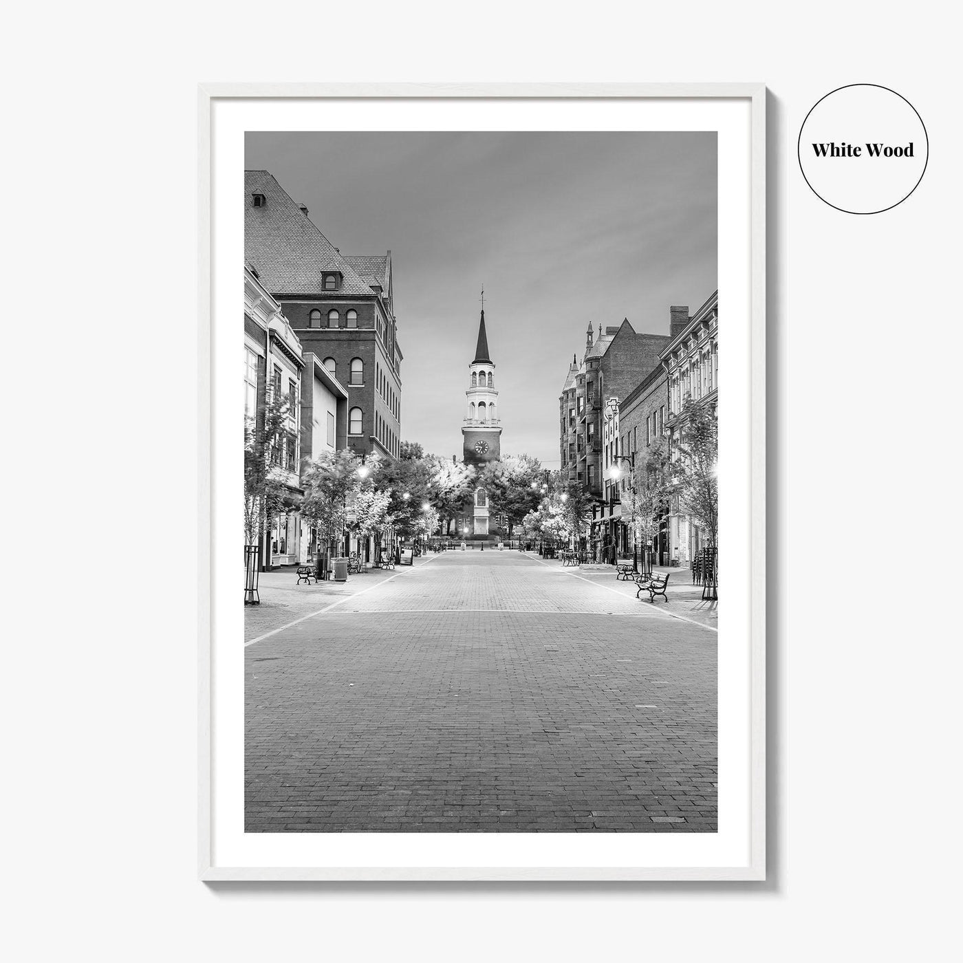 Burlington Black and White Fine Art Photo Print, Vermont, Church Street Marketplace, Poster