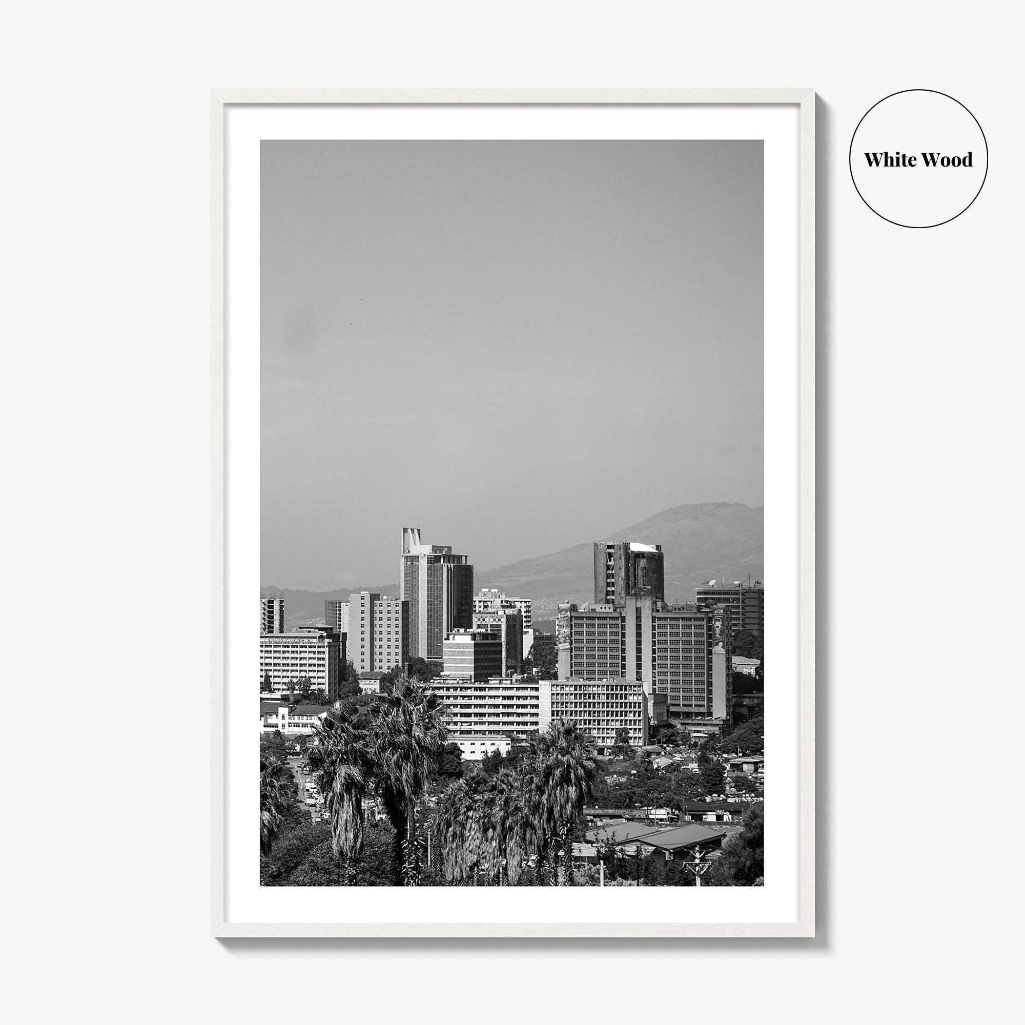 Addis Ababa Skyline Black and White Fine Art Photo Print, Ethiopia Wall Decor Poster