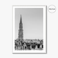 Brussels Black and White Fine Art Photo Print, Grand Place City Hall Belgium Poster