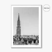 Brussels Black and White Fine Art Photo Print, Grand Place City Hall Belgium Poster