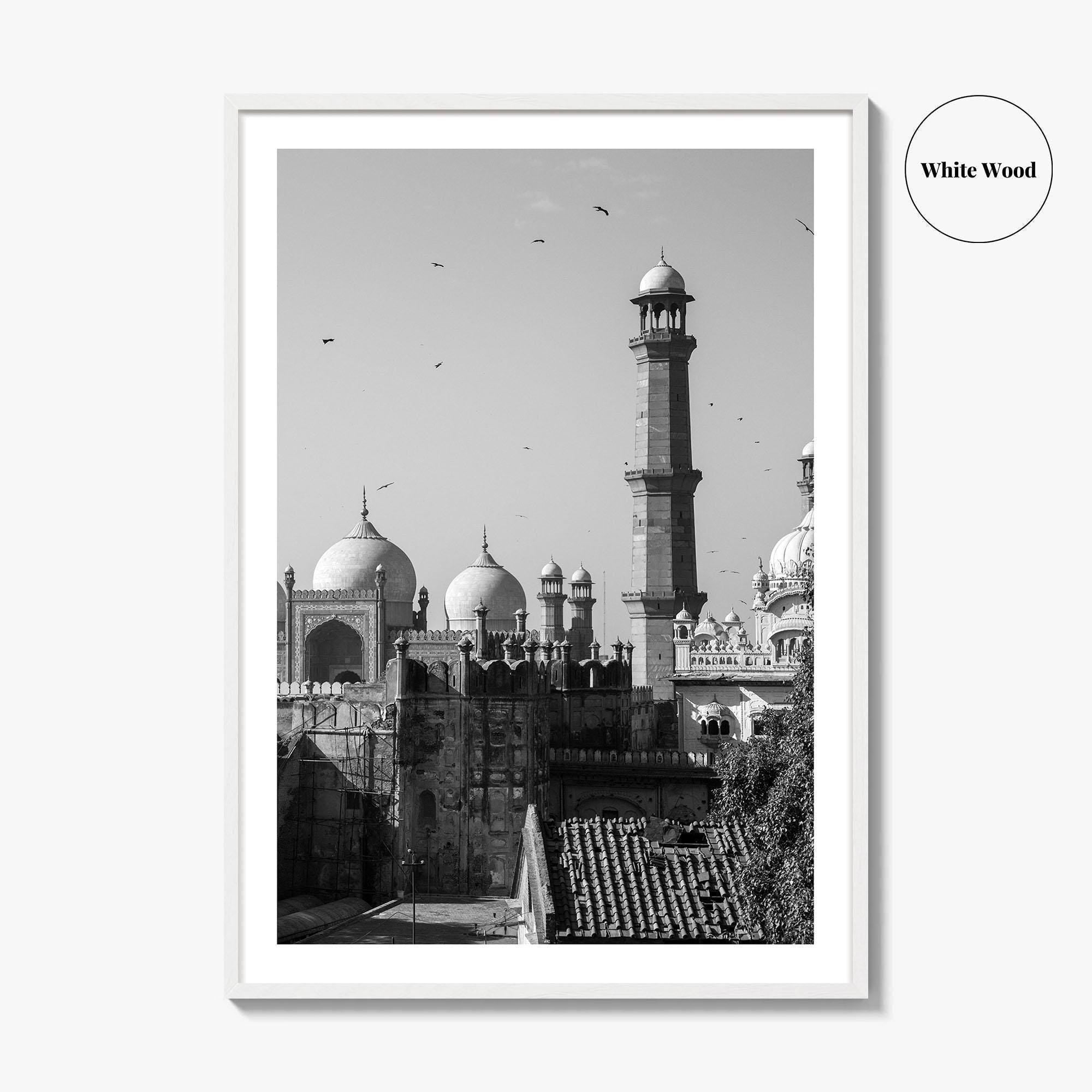 Lahore Black and White Fine Art Photo Print, Badshahi Mosque, Pakistan Wall Decor Poster