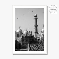 Lahore Black and White Fine Art Photo Print, Badshahi Mosque, Pakistan Wall Decor Poster