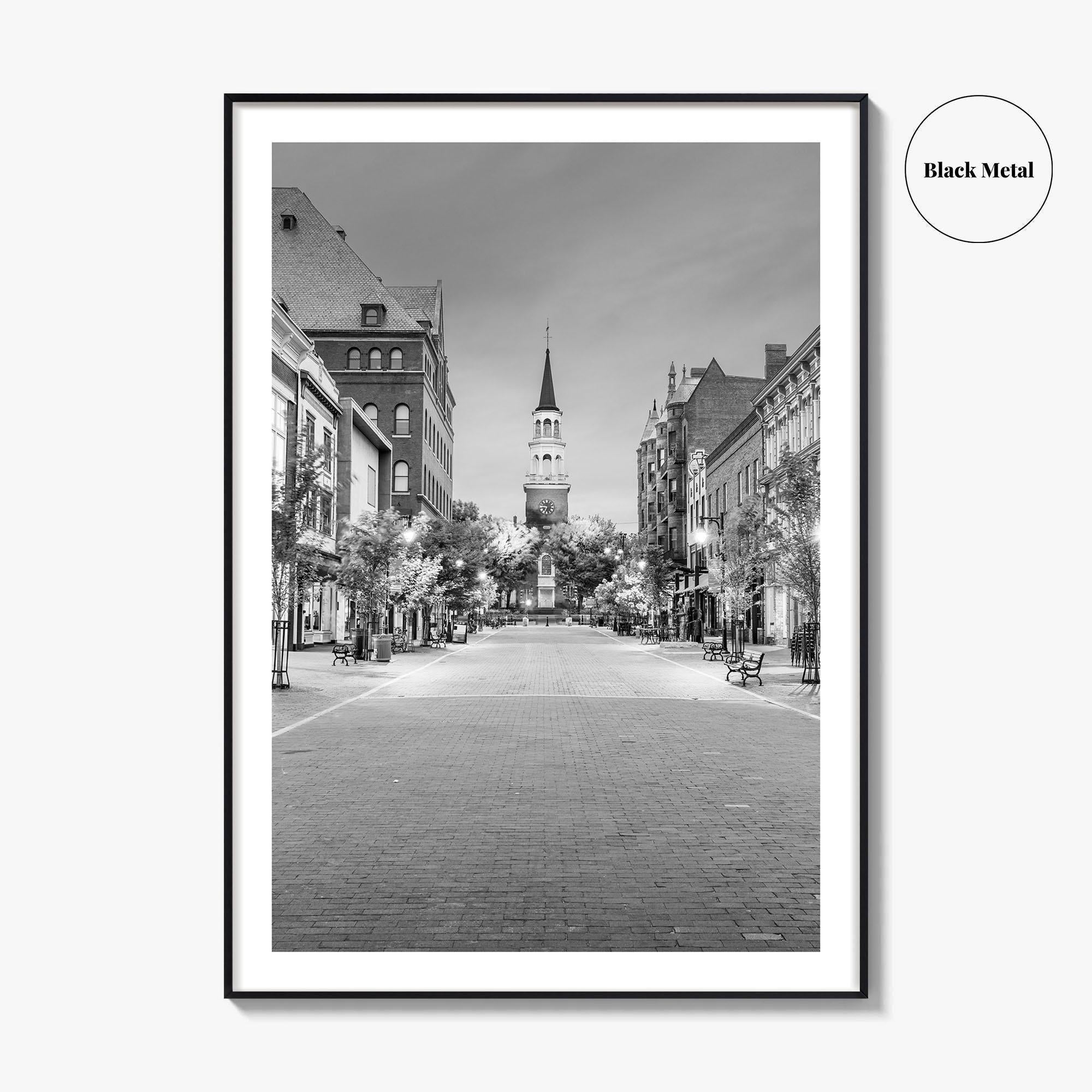 Burlington Black and White Fine Art Photo Print, Vermont, Church Street Marketplace, Poster