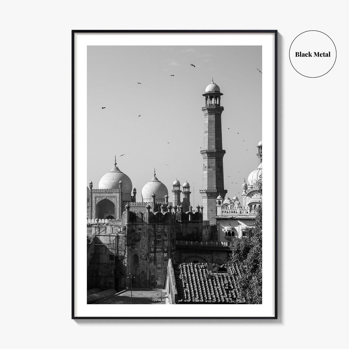 Lahore Black and White Fine Art Photo Print, Badshahi Mosque, Pakistan Wall Decor Poster