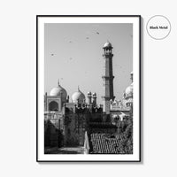 Lahore Black and White Fine Art Photo Print, Badshahi Mosque, Pakistan Wall Decor Poster