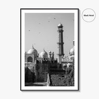 Lahore Black and White Fine Art Photo Print, Badshahi Mosque, Pakistan Wall Decor Poster