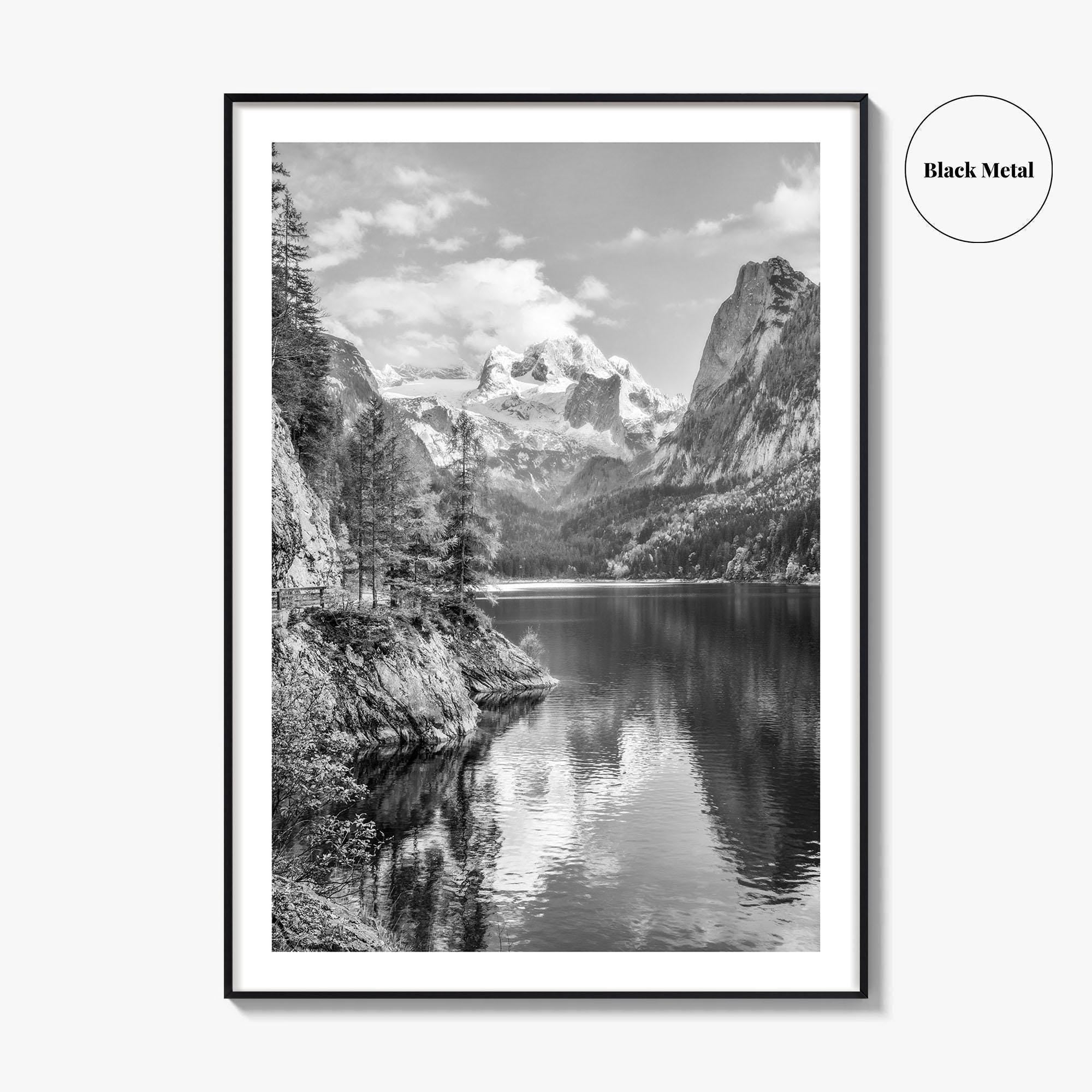 Gosausee Black and White Fine Art Photo Print, Dachstein Glacier Austrian Alps Poster