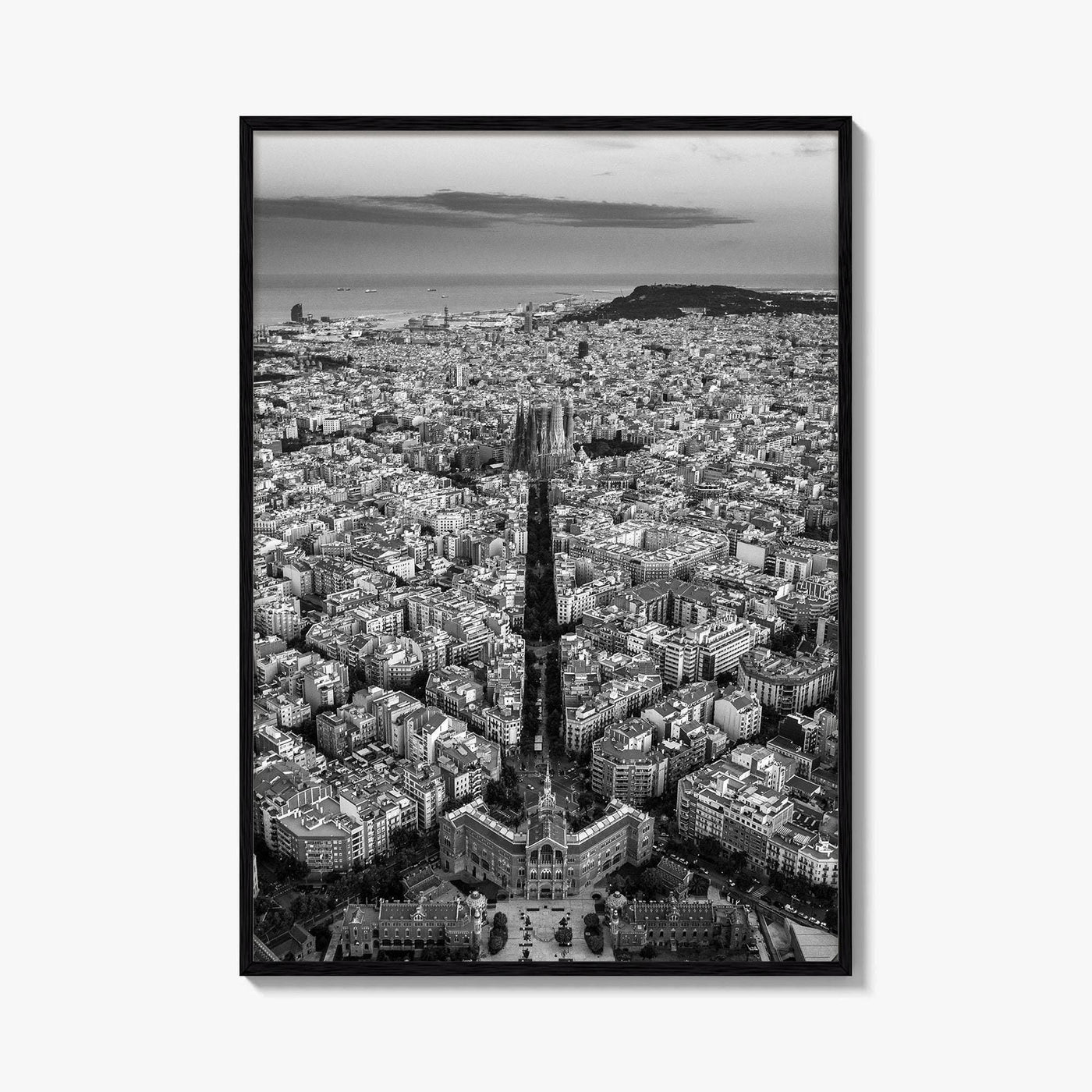Barcelona Skyline Black and White Fine Art Photo Print, Catalonia Spain Poster