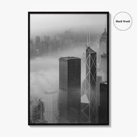 Hong Kong Skyline Black and White Fine Art Photo Print, Skyscraper, China Poster