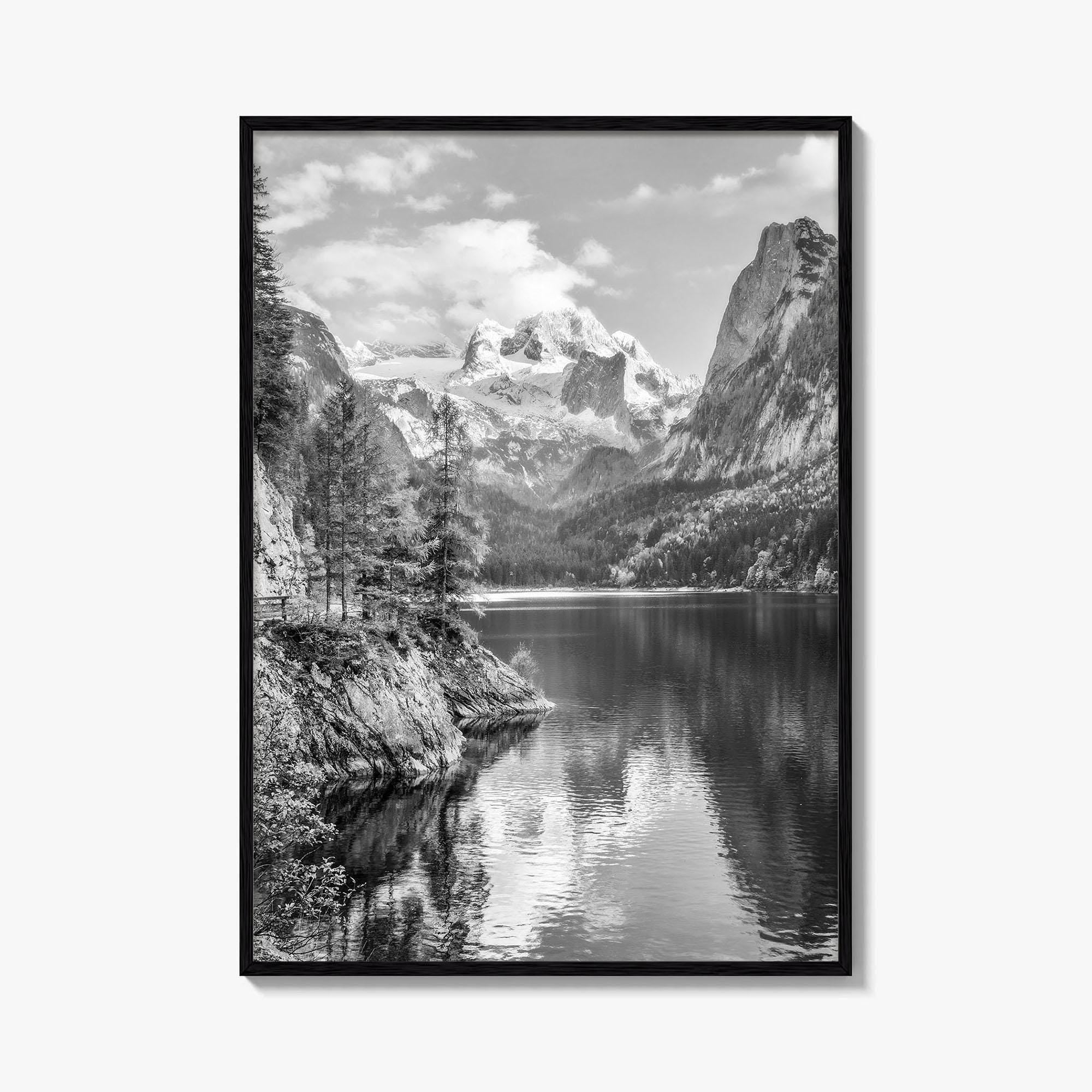 Gosausee Black and White Fine Art Photo Print, Dachstein Glacier Austrian Alps Poster