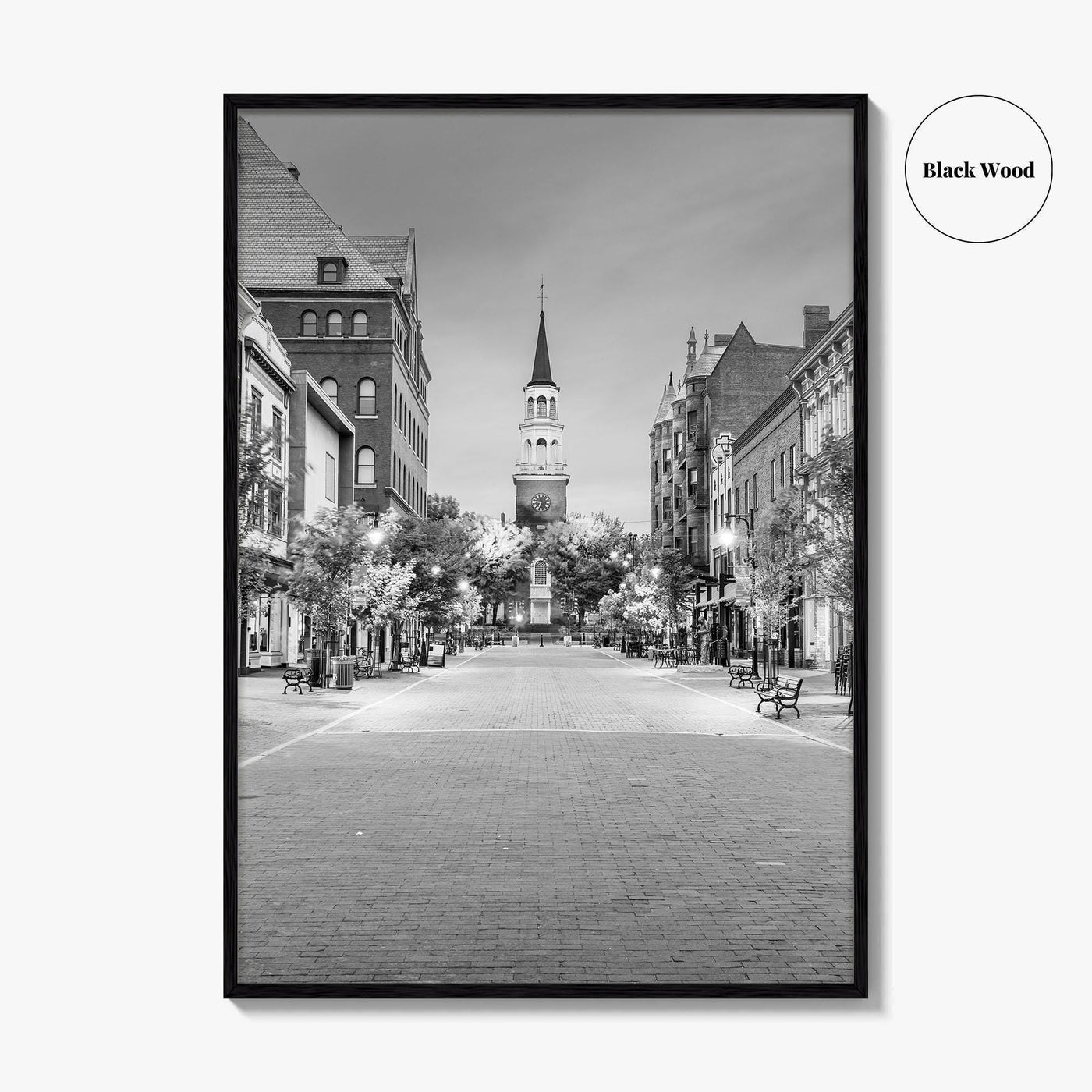 Burlington Black and White Fine Art Photo Print, Vermont, Church Street Marketplace, Poster