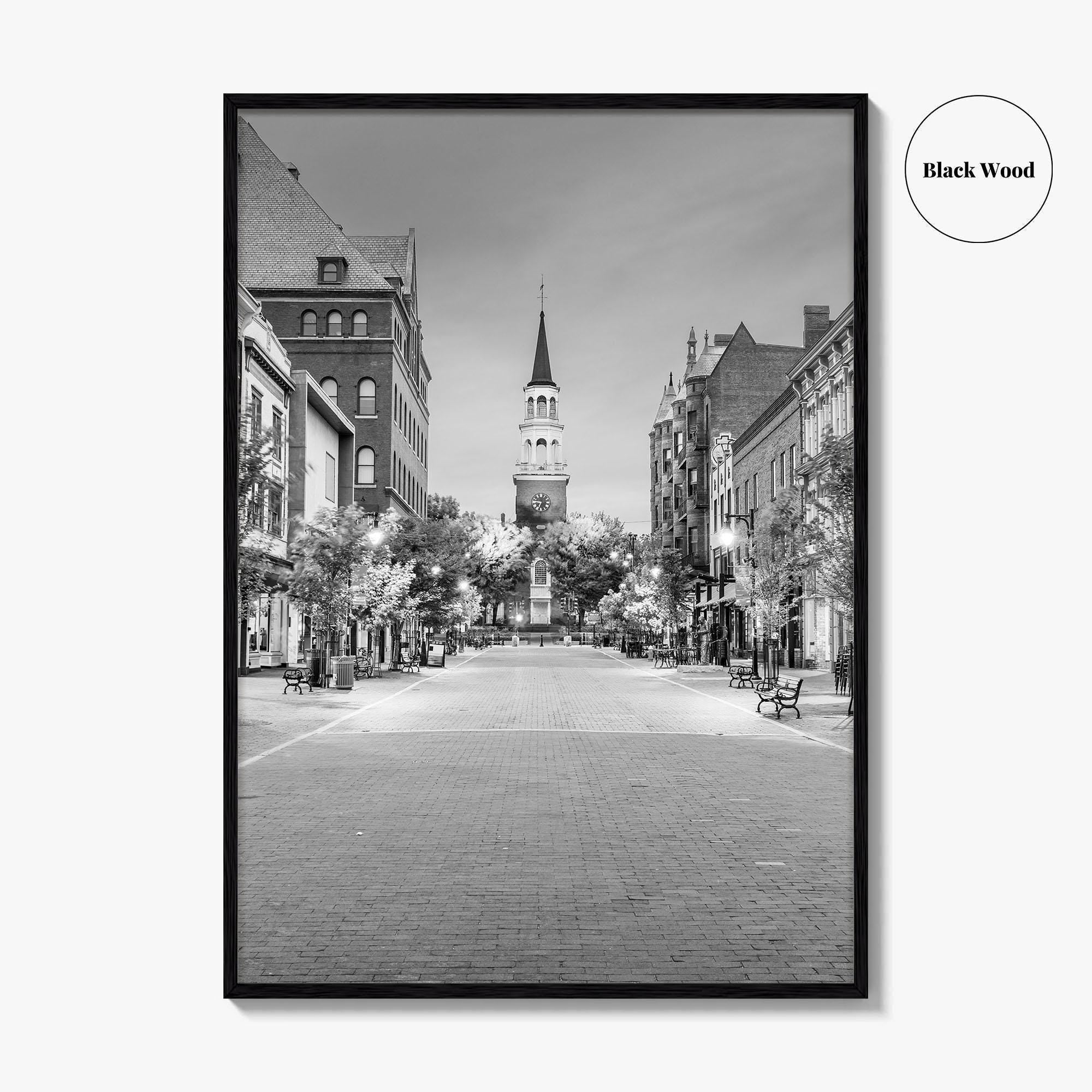 Burlington Black and White Fine Art Photo Print, Vermont, Church Street Marketplace, Poster