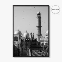 Lahore Black and White Fine Art Photo Print, Badshahi Mosque, Pakistan Wall Decor Poster