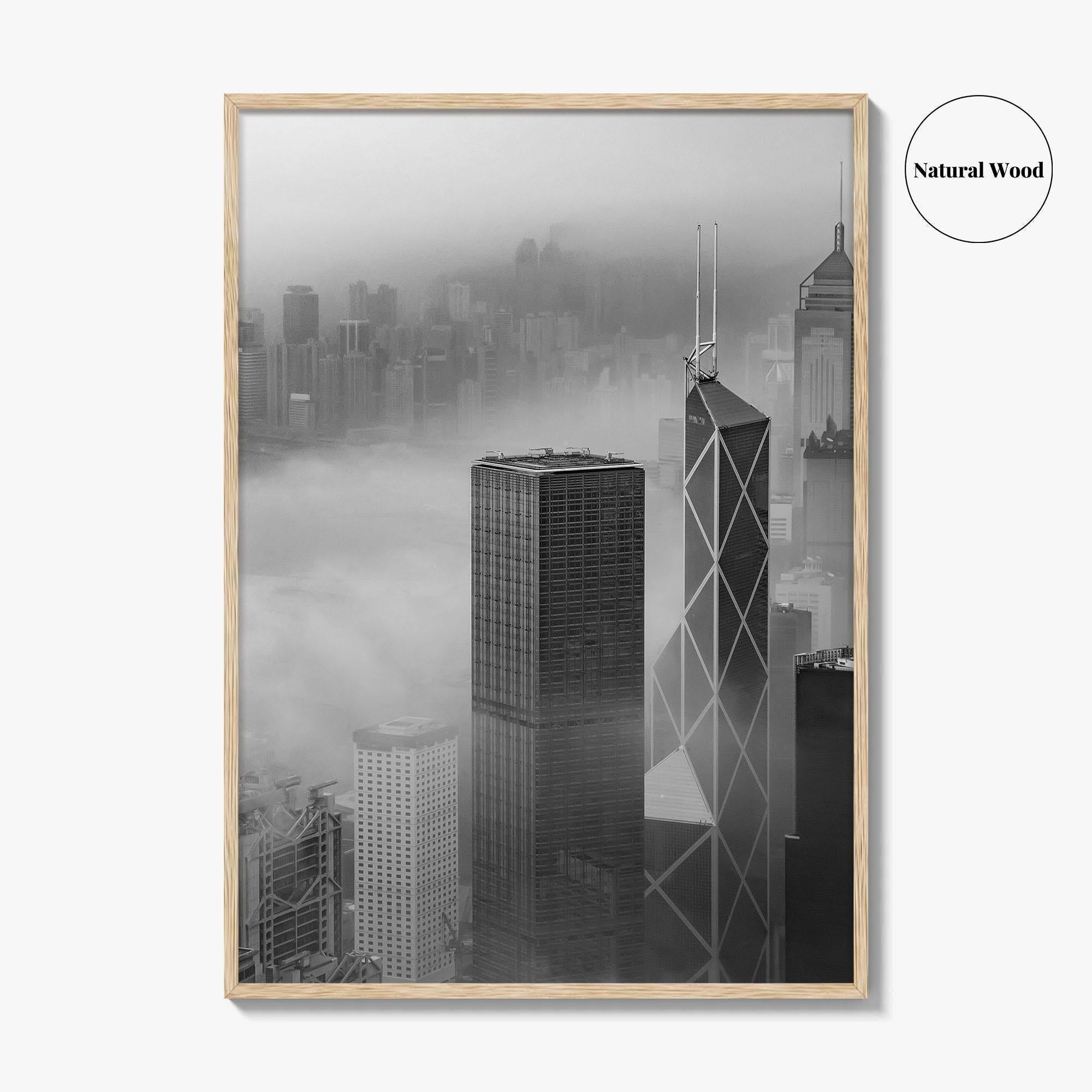 Hong Kong Skyline Black and White Fine Art Photo Print, Skyscraper, China Poster