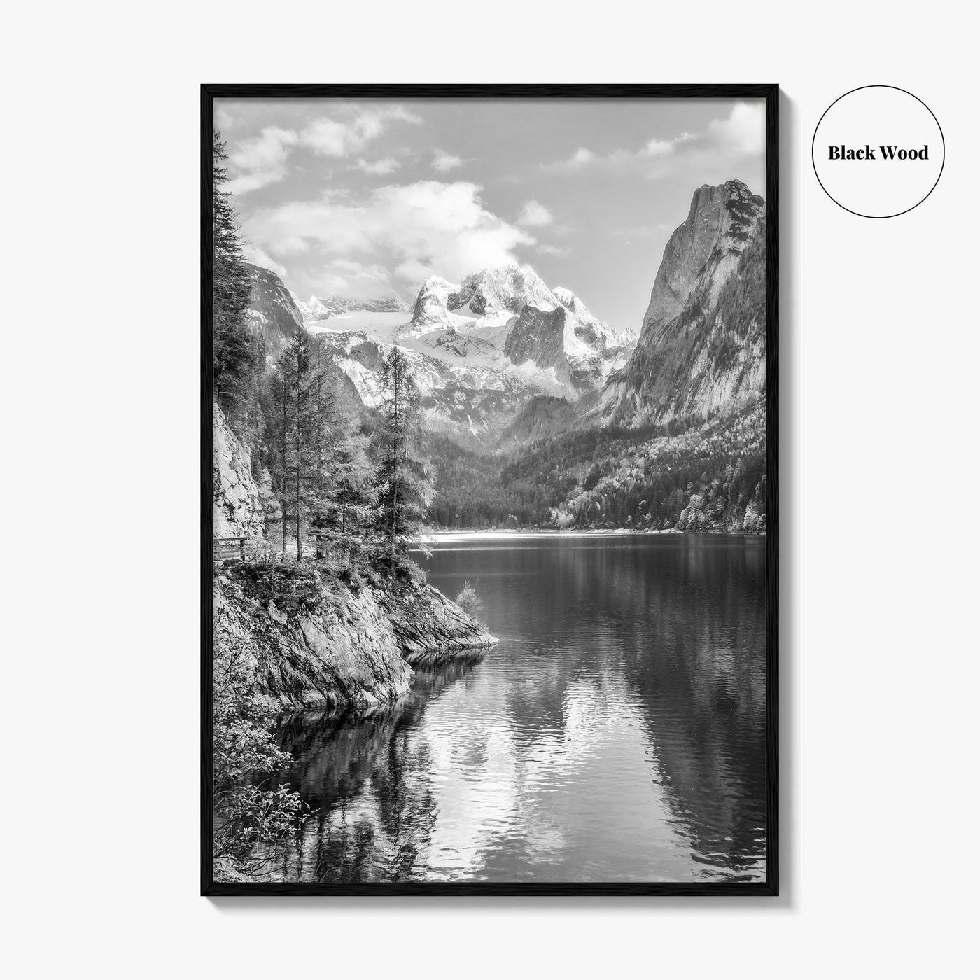 Gosausee Black and White Fine Art Photo Print, Dachstein Glacier Austrian Alps Poster