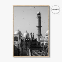 Lahore Black and White Fine Art Photo Print, Badshahi Mosque, Pakistan Wall Decor Poster