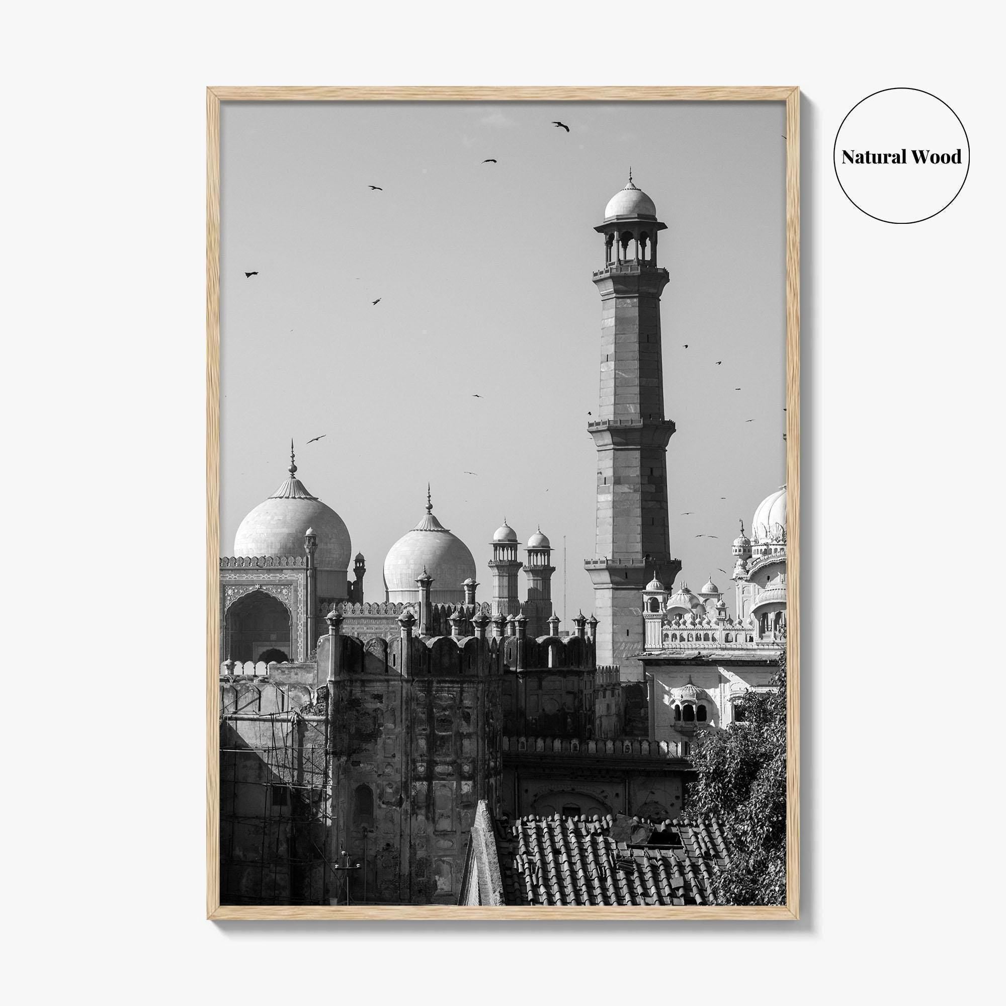 Lahore Black and White Fine Art Photo Print, Badshahi Mosque, Pakistan Wall Decor Poster