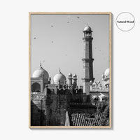 Lahore Black and White Fine Art Photo Print, Badshahi Mosque, Pakistan Wall Decor Poster