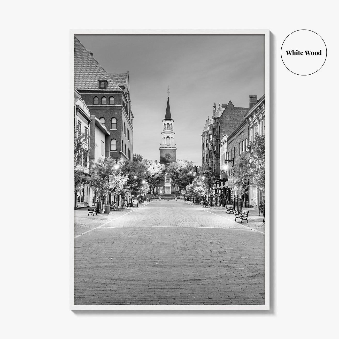 Burlington Black and White Fine Art Photo Print, Vermont, Church Street Marketplace, Poster