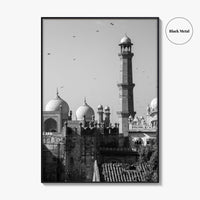 Lahore Black and White Fine Art Photo Print, Badshahi Mosque, Pakistan Wall Decor Poster