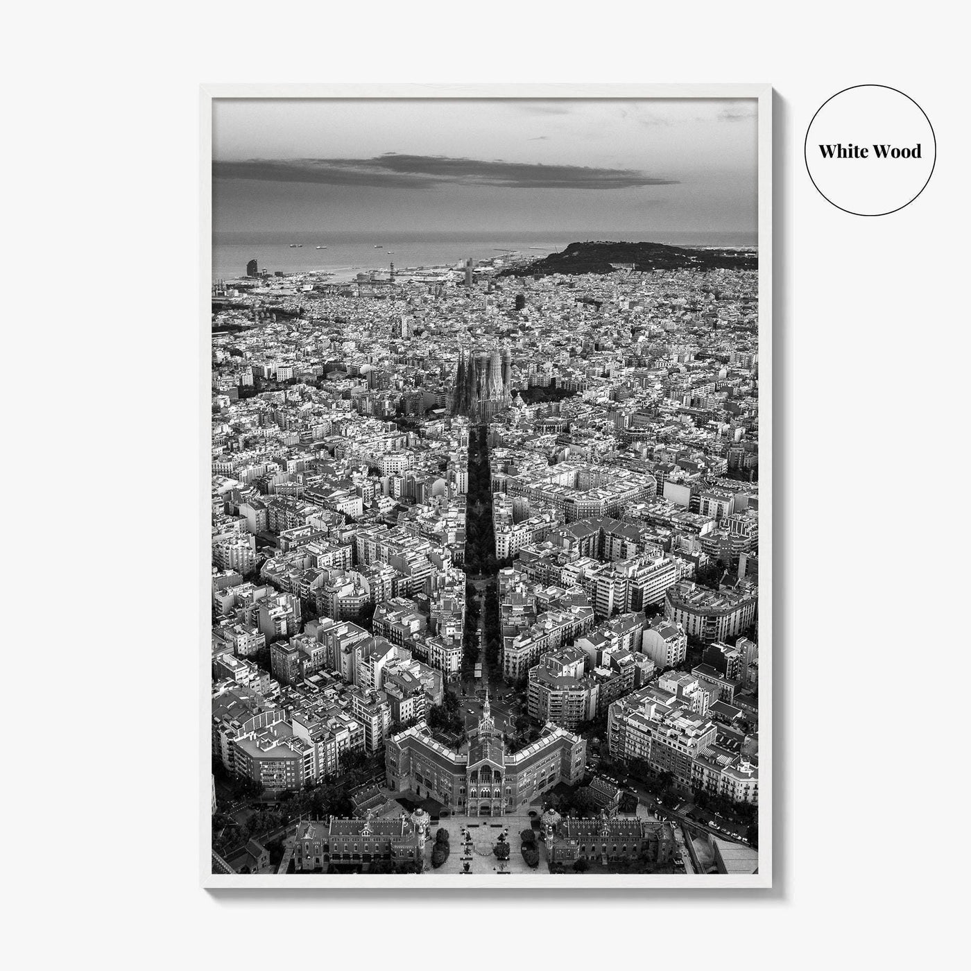 Barcelona Skyline Black and White Fine Art Photo Print, Catalonia Spain Poster
