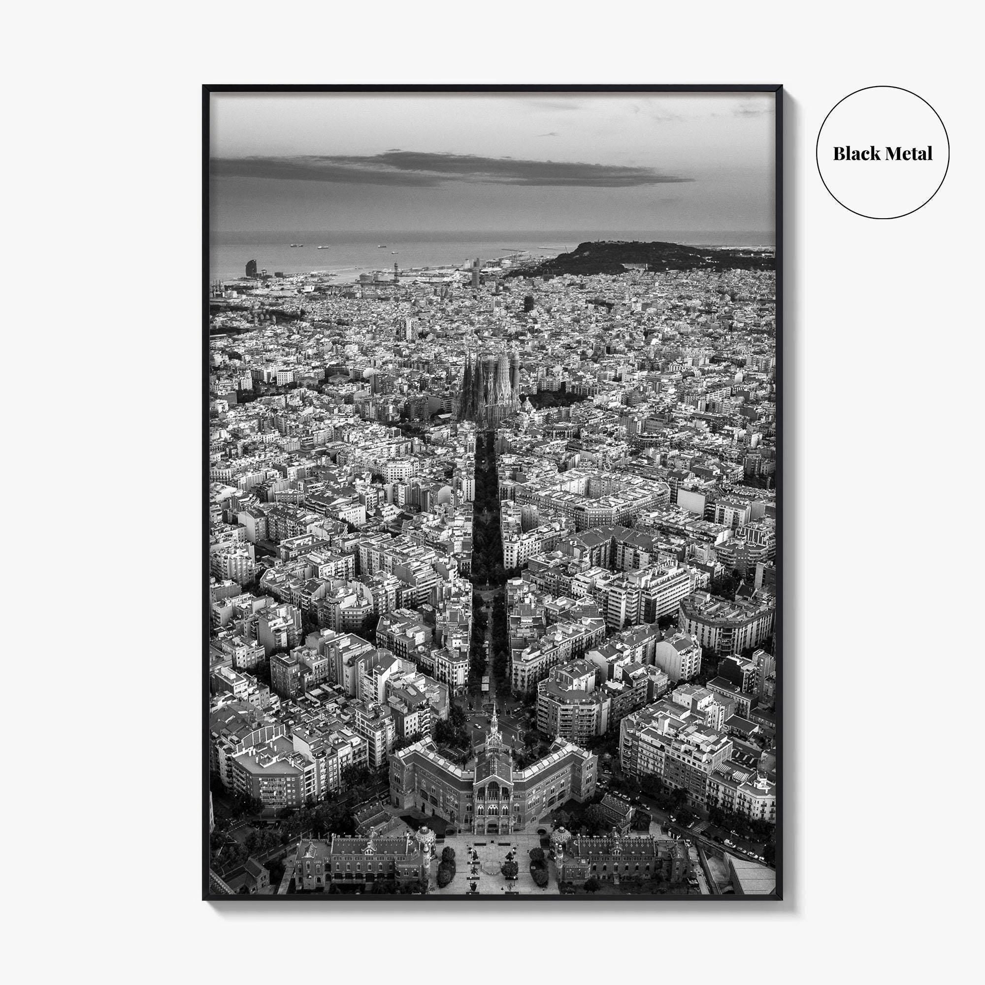 Barcelona Skyline Black and White Fine Art Photo Print, Catalonia Spain Poster