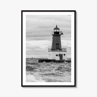 Menominee Pierhead Lighthouse Black and White Fine Art Photo Print, Michigan, Ann Arbor Park
