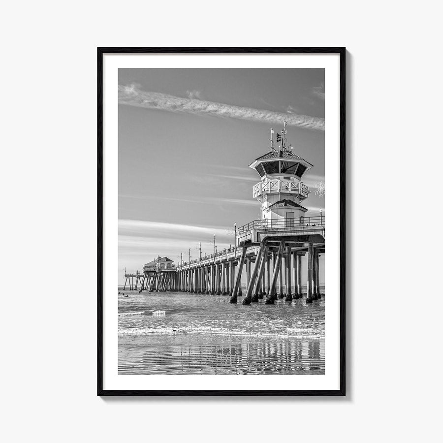 Huntington Beach Black and White Fine Art Photo Print, Orange County Pier California Poster