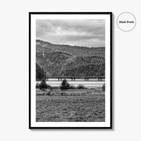 Coeur d'Alene Black and White Fine Art Photo Print, Idaho, Bay Bridge Mountains, USA