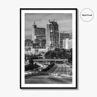 Raleigh Skyline Black and White Fine Art Photo Print, North Carolina Downtown Poster, USA