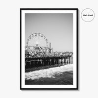 Santa Monica Black and White Fine Art Photo Print, Pier Ferris Wheel Poster