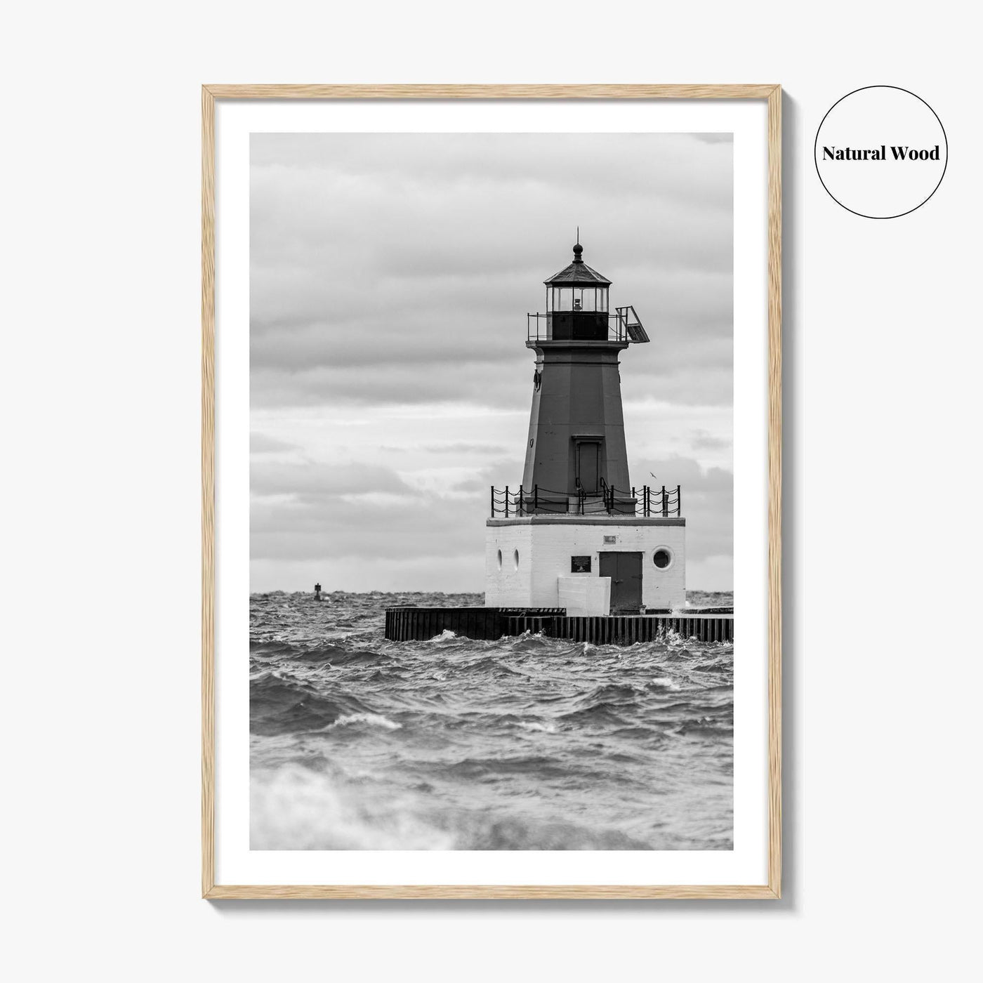 Menominee Pierhead Lighthouse Black and White Fine Art Photo Print, Michigan, Ann Arbor Park