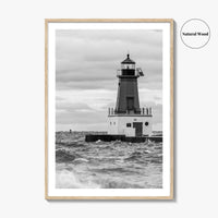 Menominee Pierhead Lighthouse Black and White Fine Art Photo Print, Michigan, Ann Arbor Park