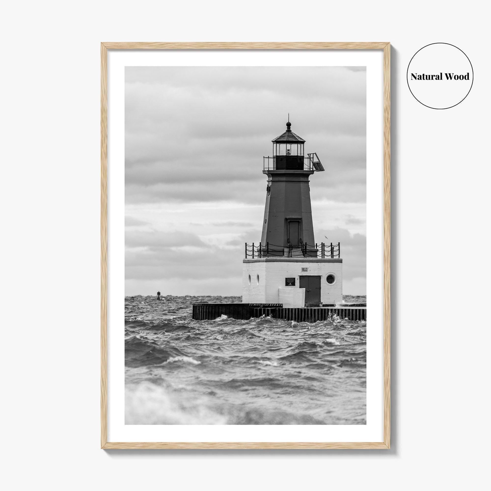 Menominee Pierhead Lighthouse Black and White Fine Art Photo Print, Michigan, Ann Arbor Park