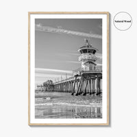 Huntington Beach Black and White Fine Art Photo Print, Orange County Pier California Poster