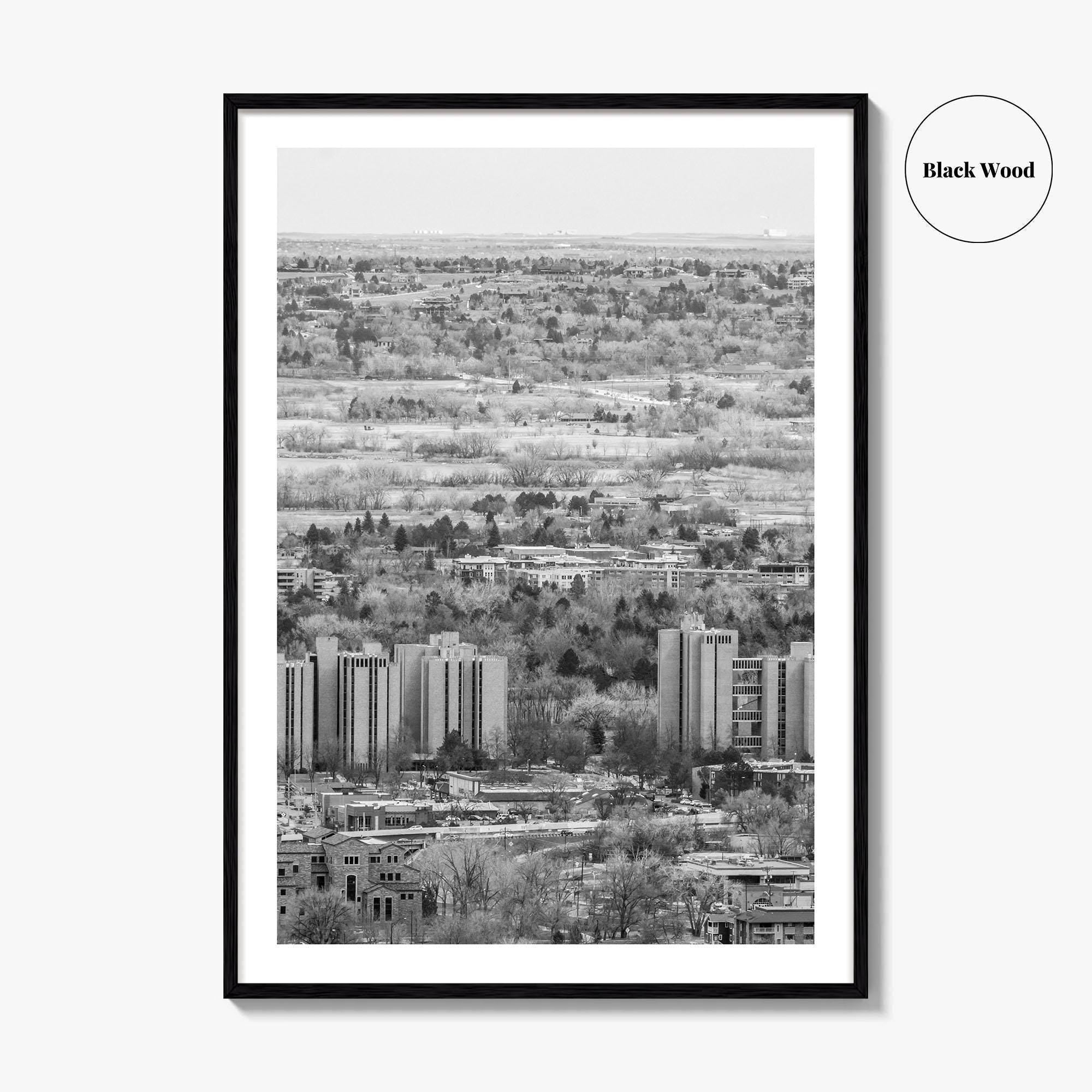 Boulder Black and White Fine Art Photo Print, Colorado Aerial View Poster, USA