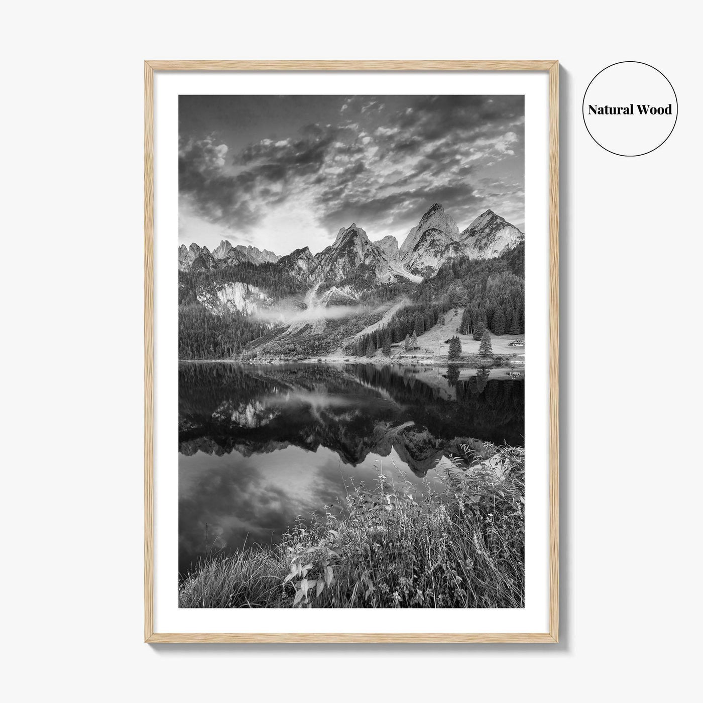 Vorderer Gosausee Black and White Fine Art Photo Print, Austrian Alps Poster