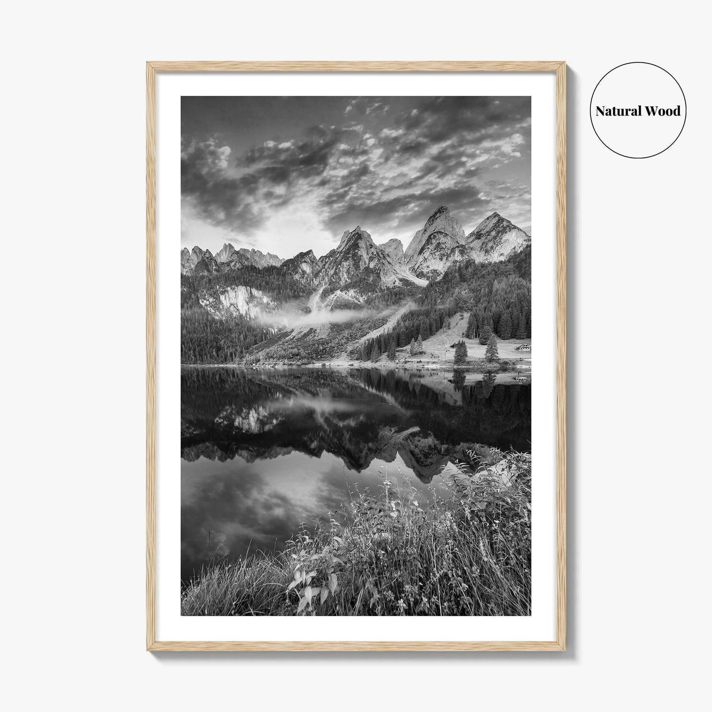 Vorderer Gosausee Black and White Fine Art Photo Print, Austrian Alps Poster