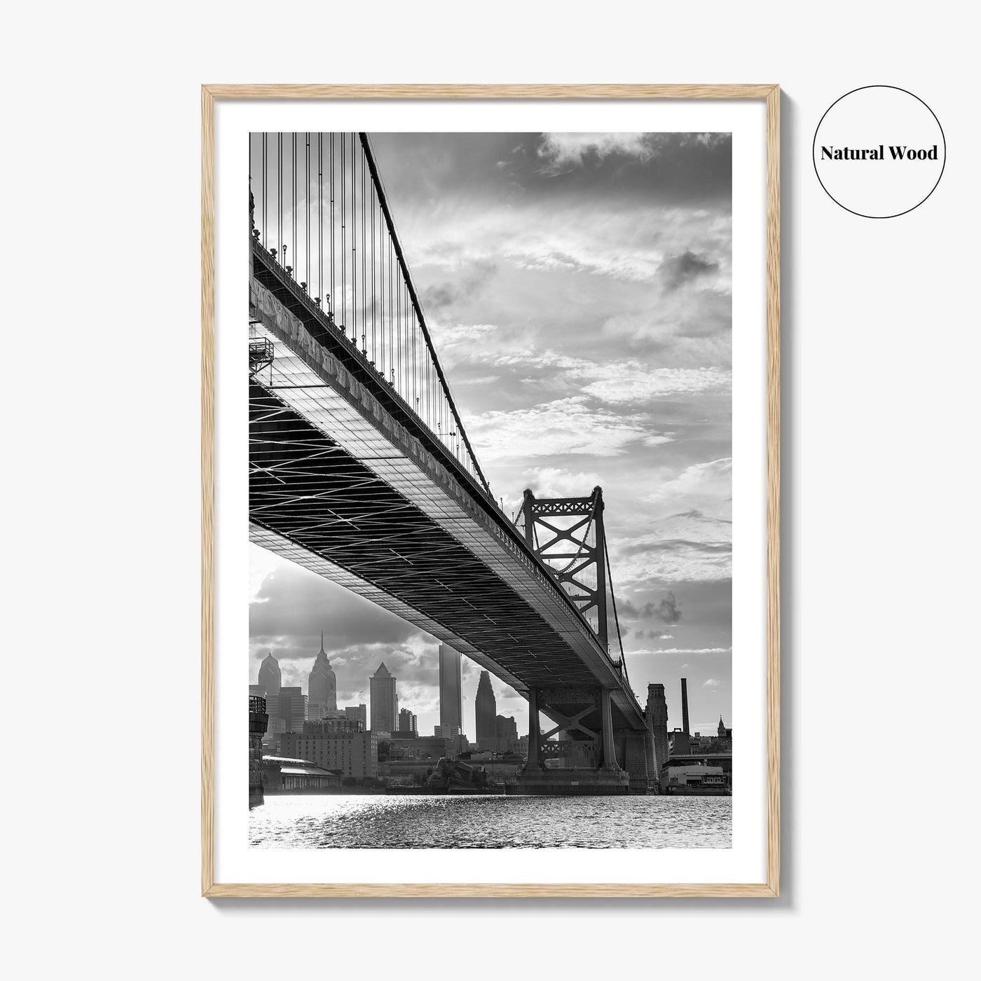Philadelphia Skyline Black and White Fine Art Photo Print, Ben Franklin Bridge Poster