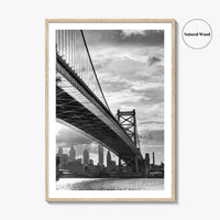 Philadelphia Skyline Black and White Fine Art Photo Print, Ben Franklin Bridge Poster
