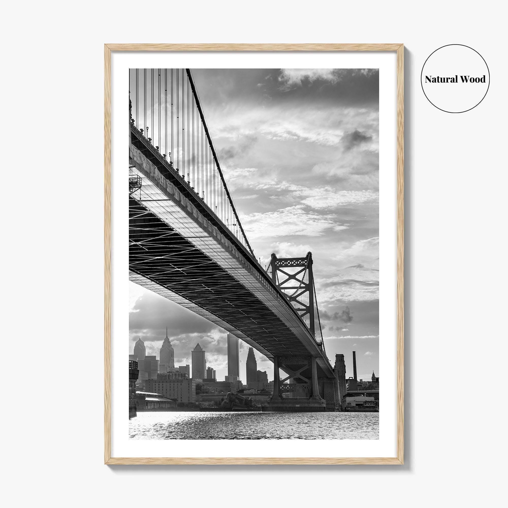 Philadelphia Skyline Black and White Fine Art Photo Print, Ben Franklin Bridge Poster