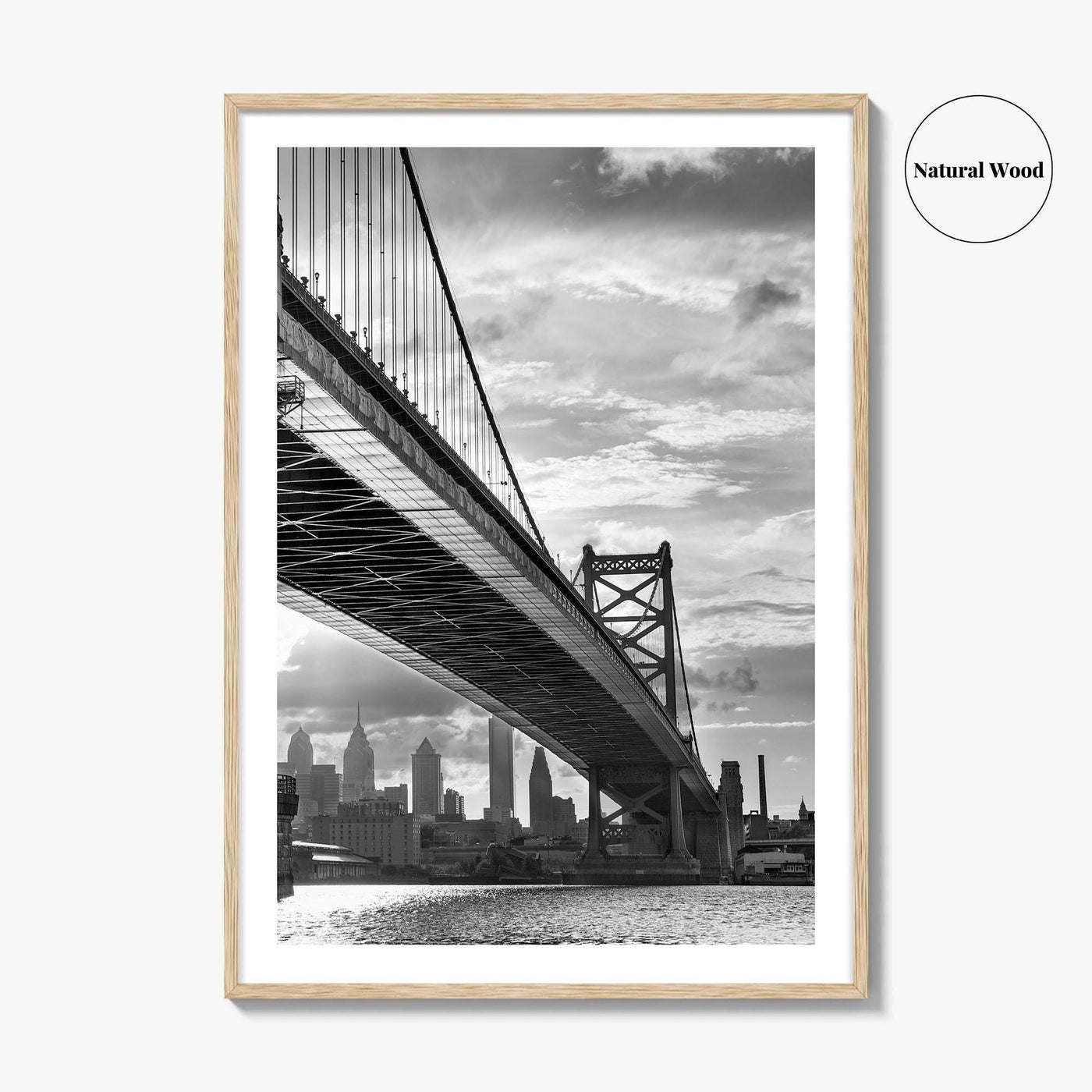Philadelphia Skyline Black and White Fine Art Photo Print, Ben Franklin Bridge Poster