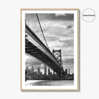 Philadelphia Skyline Black and White Fine Art Photo Print, Ben Franklin Bridge Poster
