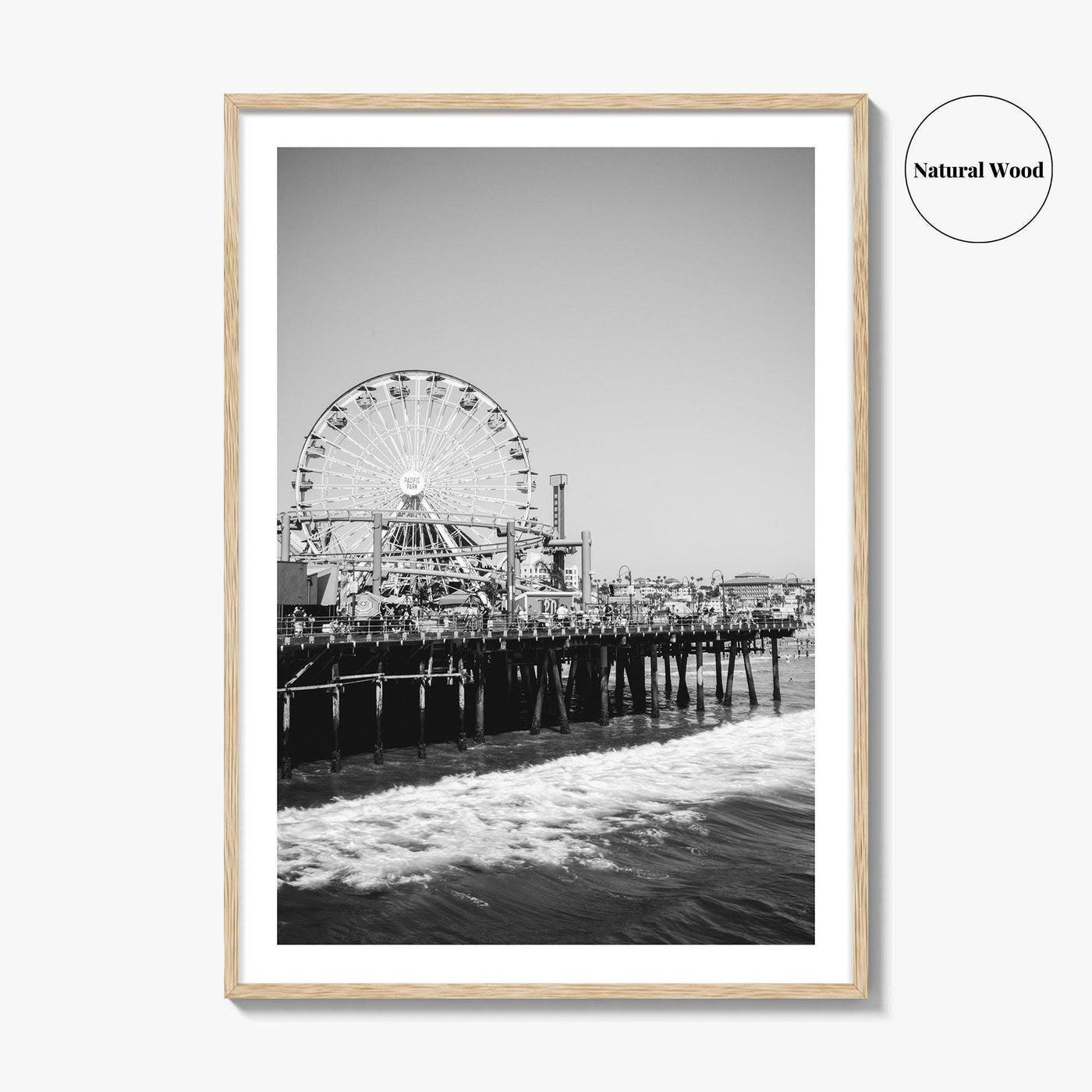 Santa Monica Black and White Fine Art Photo Print, Pier Ferris Wheel Poster