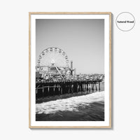 Santa Monica Black and White Fine Art Photo Print, Pier Ferris Wheel Poster