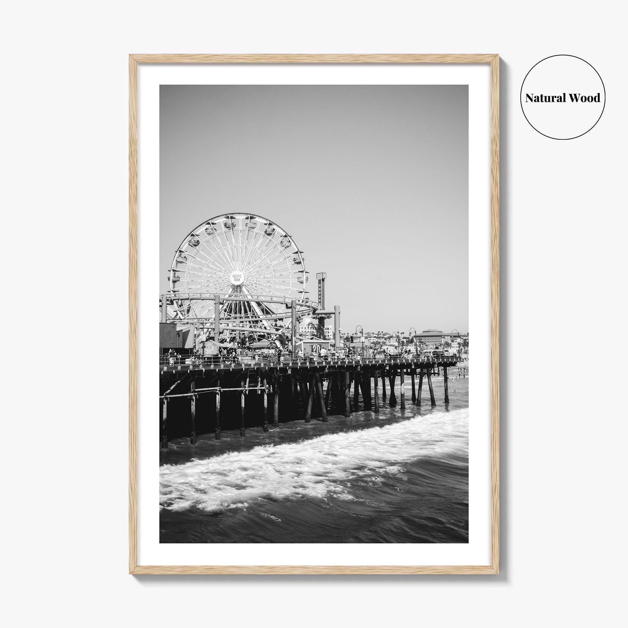 Santa Monica Black and White Fine Art Photo Print, Pier Ferris Wheel Poster