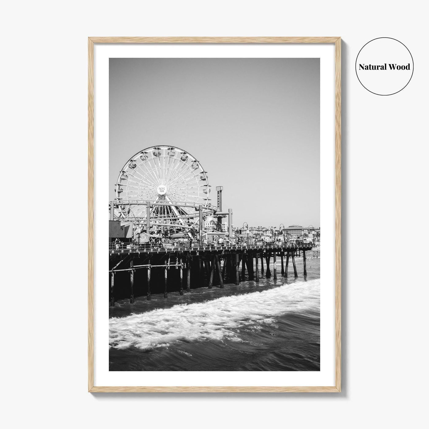 Santa Monica Black and White Fine Art Photo Print, Pier Ferris Wheel Poster