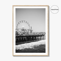 Santa Monica Black and White Fine Art Photo Print, Pier Ferris Wheel Poster