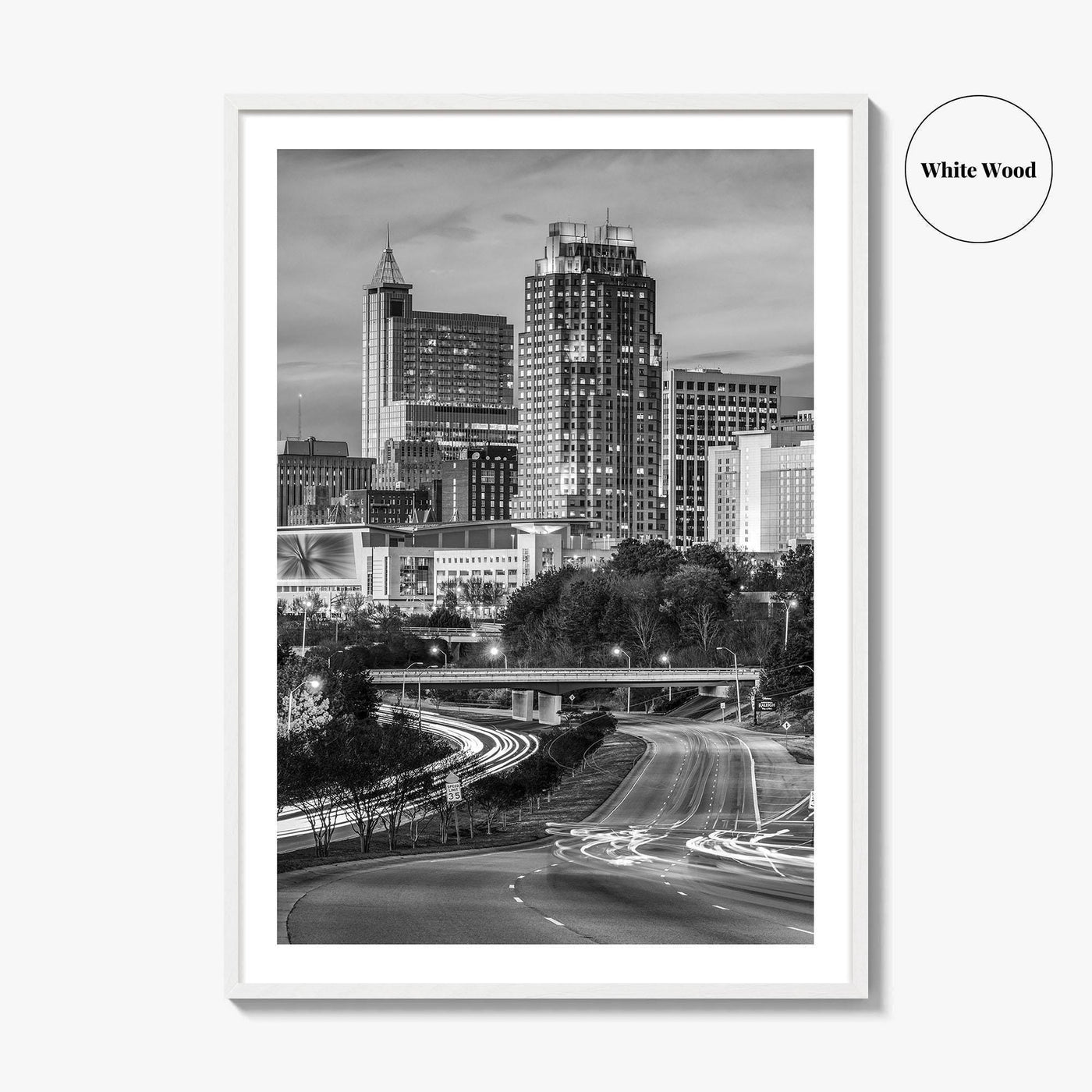 Raleigh Skyline Black and White Fine Art Photo Print, North Carolina Downtown Poster, USA